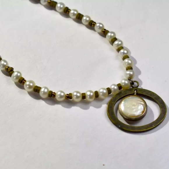 Silpada Vintage Go Coastal Pearl Brass & Sterling Silver Necklace 19" Adjustable - Picture 8 of 8
